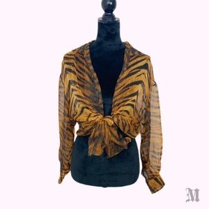 90s oversized animal print sheer button up